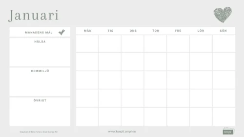 Månadskalender mall grå